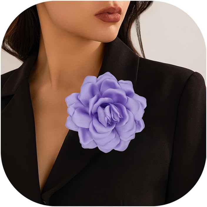 Decixde Satin Fabric Rose Flower Brooches - Handmade Floral Accessory for Wedding Party Dance Banquet Ceremony - Size: 4.72in - Image 1